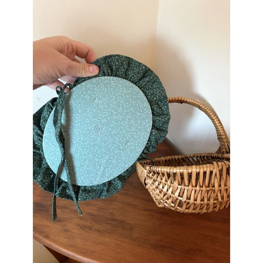Cabin Wicker Sewing Basket w/ Handle, Fabric Lid 